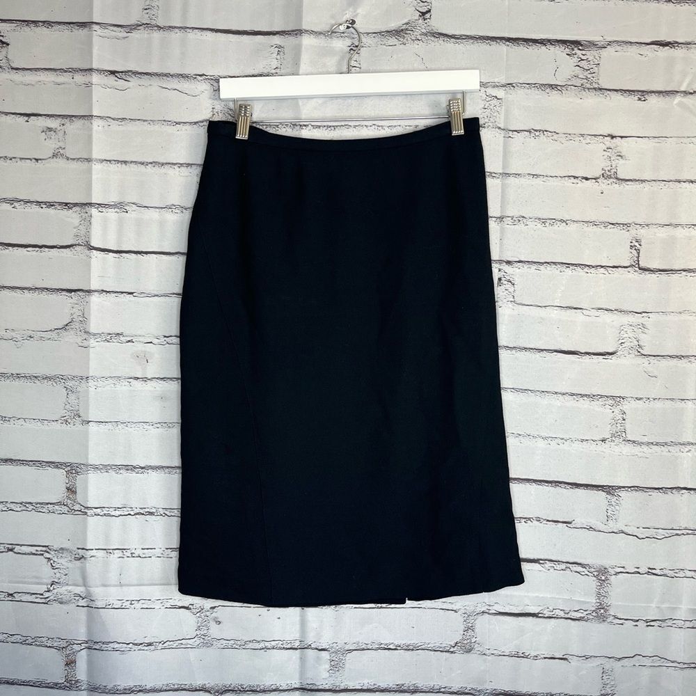 Linda Allard Ellen Tracy Black Wool Blend Pencil Midi Skirt Minimalist Size 8